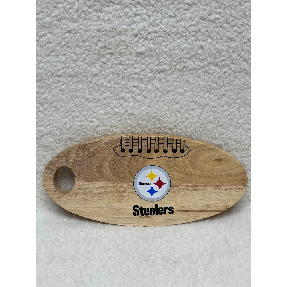 Pittsburgh Steelers Cutting Board VTG Brown Wood Football Shape NFL Serving Tray